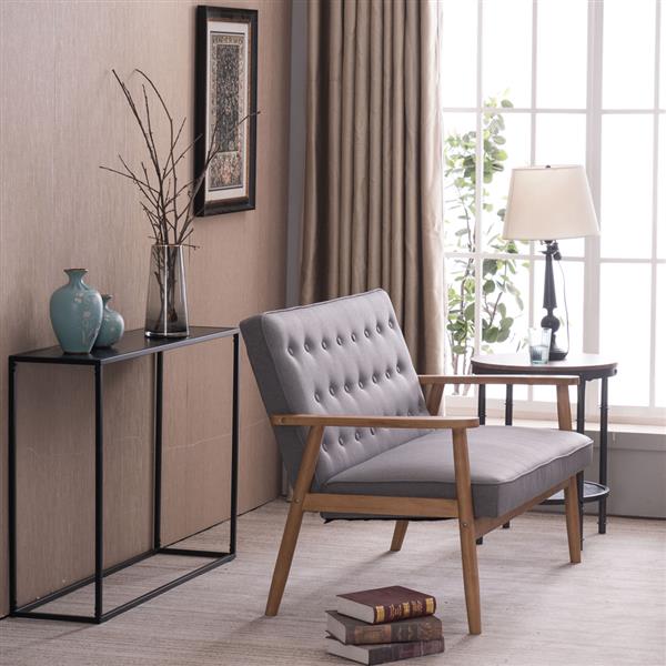 A款复古的现代木质 双人沙发椅 休闲椅 浅灰色布料 【126 x 75 x 83.5cm】-14