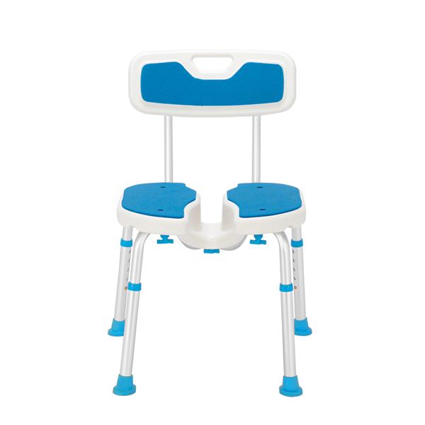 【WH】铝合金升降镂空洗澡椅 6档 / PE坐凳 / 橡胶脚垫/带靠背   蓝白色-9