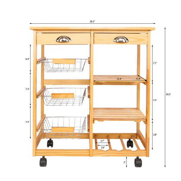 厨房&饭厅可移动双排置物架，餐车-原木色-31