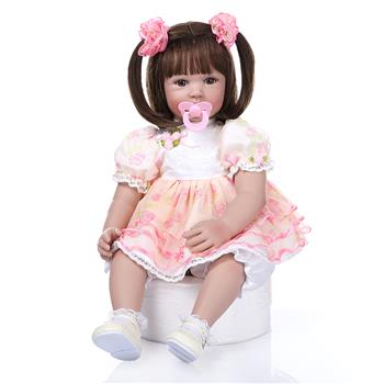【KRT】布身仿真娃娃：24英寸 短发粉色印花纱裙