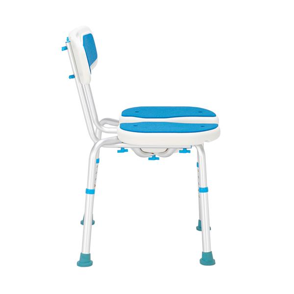 【WH】铝合金升降镂空洗澡椅 6档 / PE坐凳 / 橡胶脚垫/带靠背   蓝白色-2