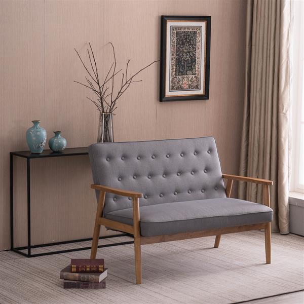 A款复古的现代木质 双人沙发椅 休闲椅 浅灰色布料 【126 x 75 x 83.5cm】-24