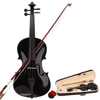 4/4 黑色声学小提琴+盒+弓子+松香