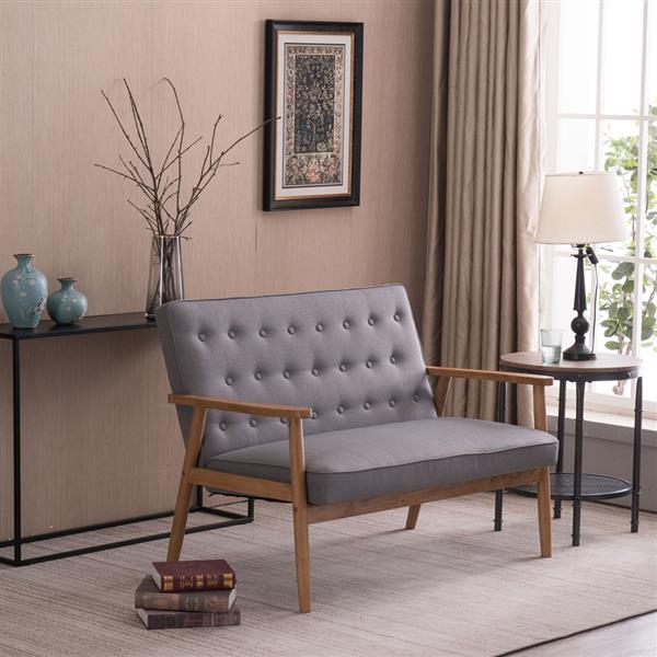 A款复古的现代木质 双人沙发椅 休闲椅 浅灰色布料 【126 x 75 x 83.5cm】-20