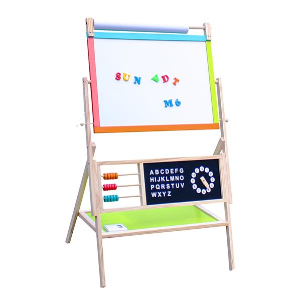 【TS】木质玩具：多功能教学画架 配黑板/彩色粉笔/黑白板擦/卷纸/算珠 W12B103-9
