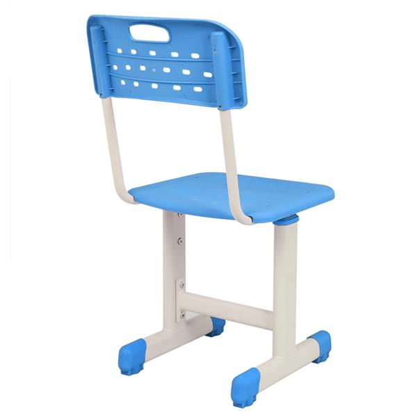 学生桌椅套装B款 白烤漆 木纹面 蓝色塑料【60x40x(63-75)cm】-4
