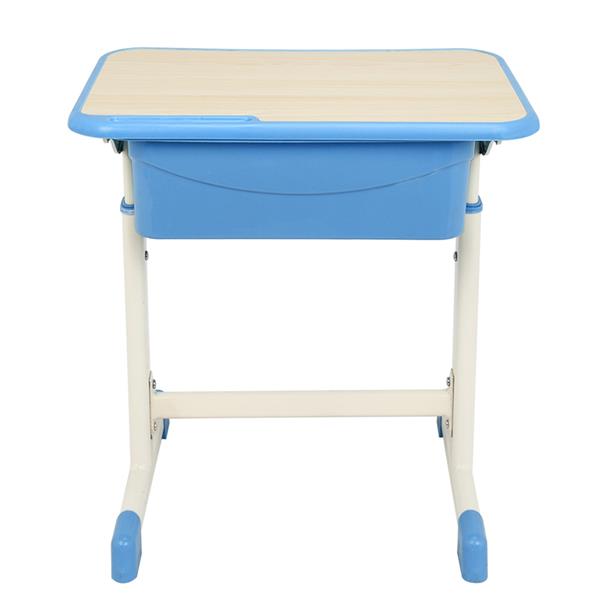 学生桌椅套装B款 白烤漆 木纹面 蓝色塑料【60x40x(63-75)cm】-13