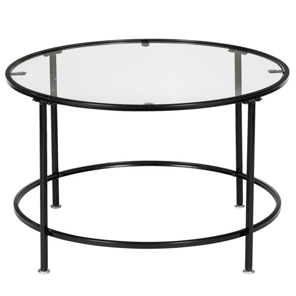 HODELY 36"黑色2层5mm厚钢化玻璃台面圆形铁艺咖啡桌（HT-JJ020）-2