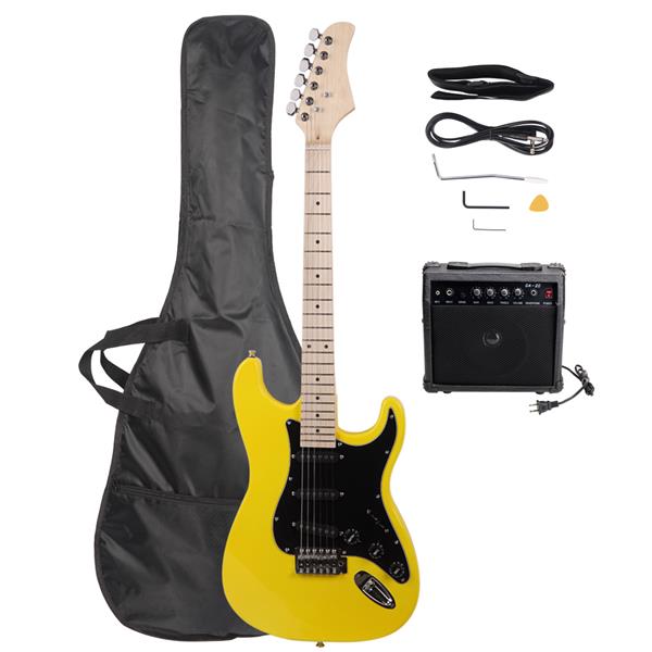 ST黑护板电吉他(黄色)+音响+包+背带+拨片+摇把+连接线+扳手工具-2