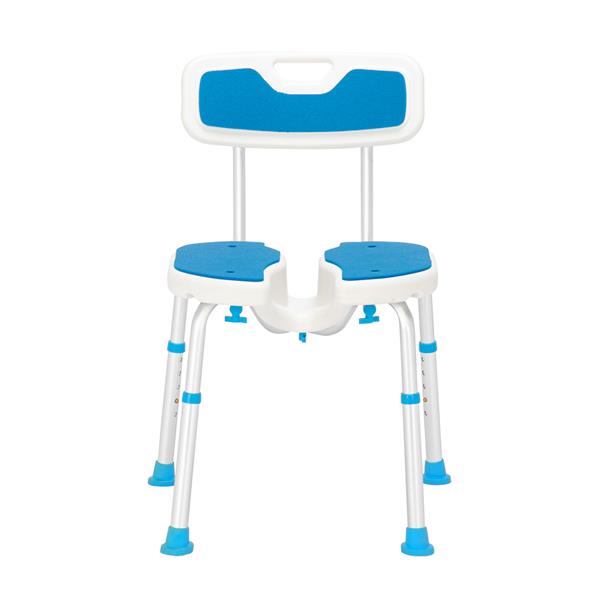 【WH】铝合金升降镂空洗澡椅 6档 / PE坐凳 / 橡胶脚垫/带靠背   蓝白色-1