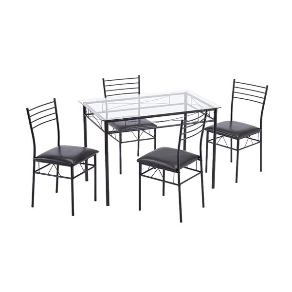 铁艺玻璃餐桌椅 黑色  一桌四椅 PU软垫 【110x70x76cm】-3