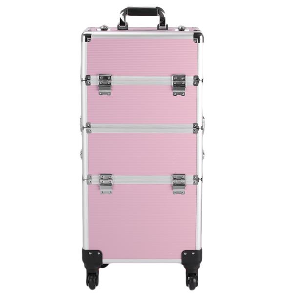 【SM】三合一四轮铝合金拉杆化妆箱纹绣箱 粉色-12