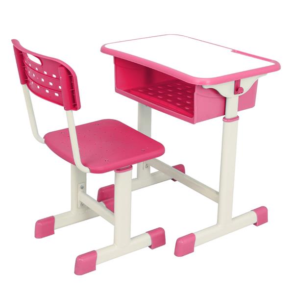 可调升降学生桌椅套装 粉红色 【60x40x(63-75)cm】-2