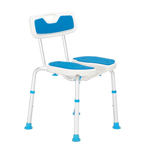 【WH】铝合金升降镂空洗澡椅 6档 / PE坐凳 / 橡胶脚垫/带靠背   蓝白色-4