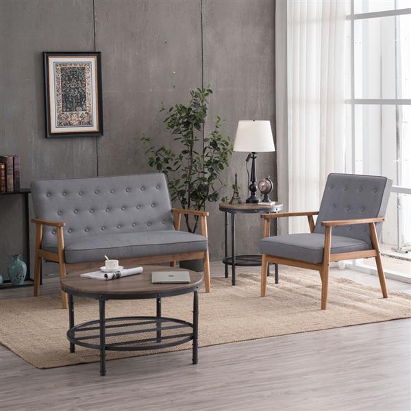 A款复古的现代木质 双人沙发椅 休闲椅 浅灰色布料 【126 x 75 x 83.5cm】-31