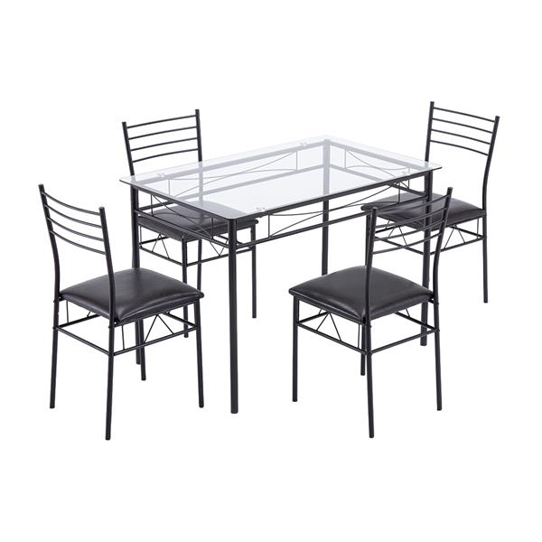 铁艺玻璃餐桌椅 黑色  一桌四椅 PU软垫 【110x70x76cm】-12