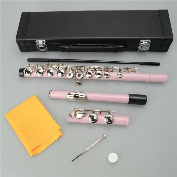 粉色16孔C调闭孔白铜长笛+通条棒+清洁布+润滑剂+螺丝刀-3