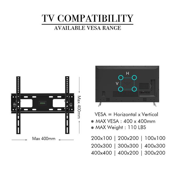 32-65"电视架TMW400承重50kg / 最大VESA400*400 / 向下10°带水平泡-15