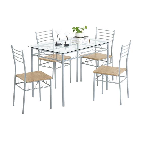 铁艺玻璃餐桌椅 银色  一桌四椅 MDF坐垫 【110x70x76cm】-6