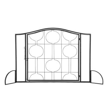 单门黑色网面带几何图案烧烤客厅装饰铁艺壁炉屏风（YG-PF002）