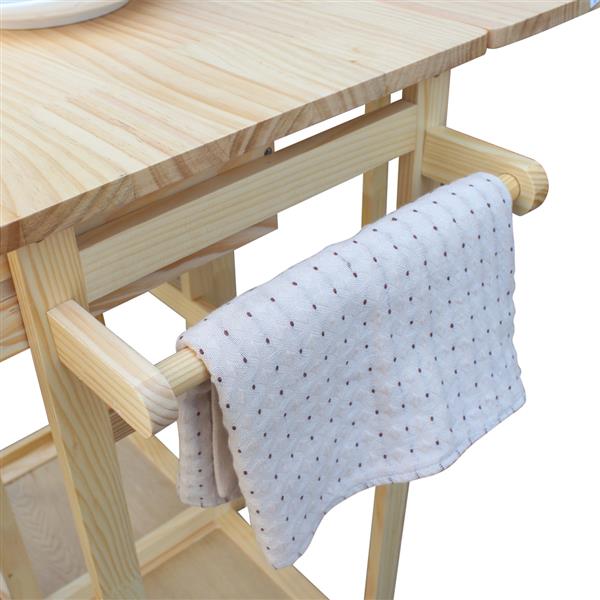 可折叠方形带凳全实木餐车-原木色-8