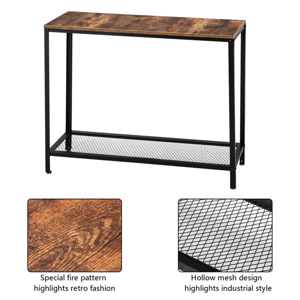 HODELY 现代工业风木纹2层40英寸长方形铁艺沙发桌（HT-JJ016）-12