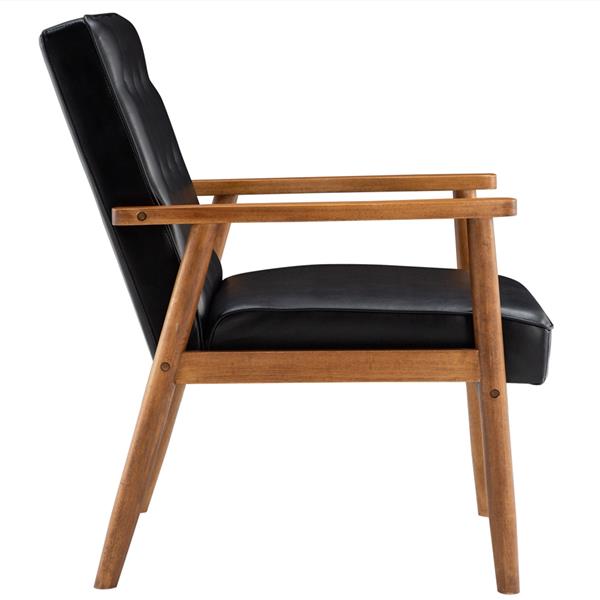 A款复古的现代木质 单人沙发椅，黑色PU （75x69x84CM）-3