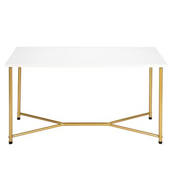 白色单层1.5cm厚密度板白色防水方形桌面金色桌脚铁艺咖啡桌（HT-JJ013）