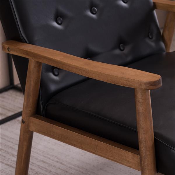 A款复古的现代木质 单人沙发椅，黑色PU （75x69x84CM）-25
