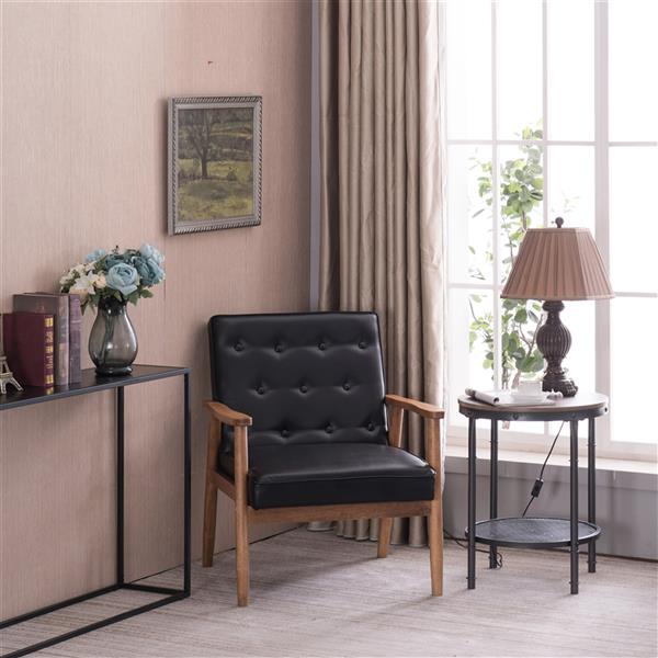 A款复古的现代木质 单人沙发椅，黑色PU （75x69x84CM）-33