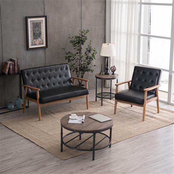 A款复古的现代木质 单人沙发椅，黑色PU （75x69x84CM）-35