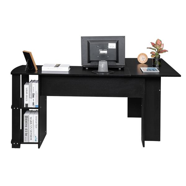 L型木质电脑办公桌带2层置物层-黑色 【DC】-8