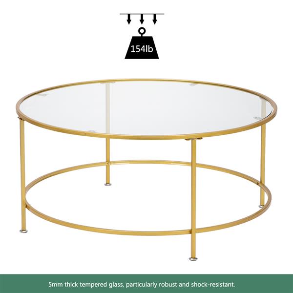 HODELY 36"金色单层5mm厚钢化玻璃台面圆形铁艺咖啡桌（HT-JJ018）-15