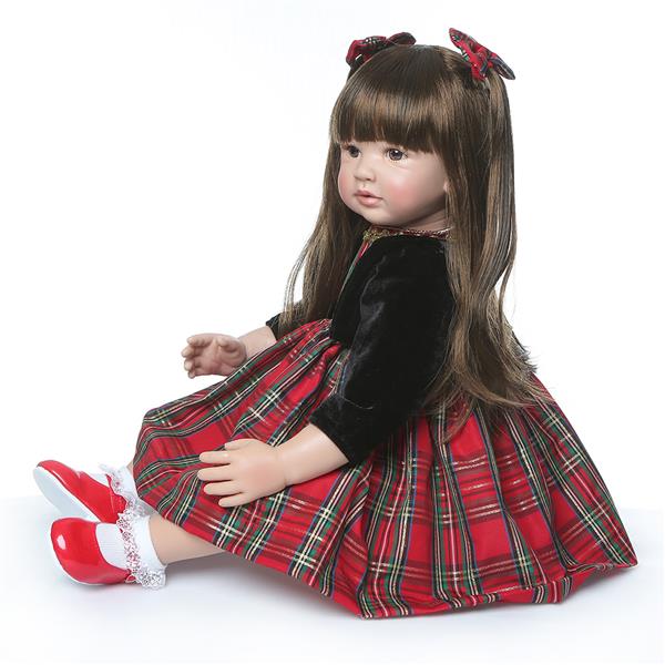 【KRT】布身仿真娃娃：24英寸 长发圣诞格子裙-6
