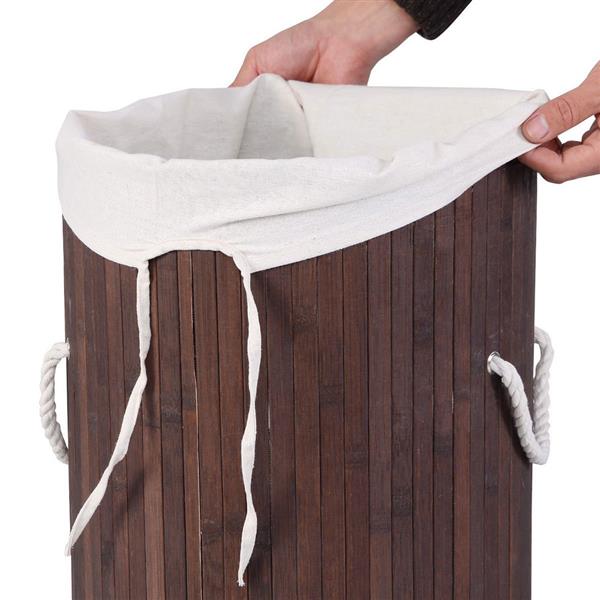 圆桶式折叠脏衣篮含盖子（竹质）-深棕色-5