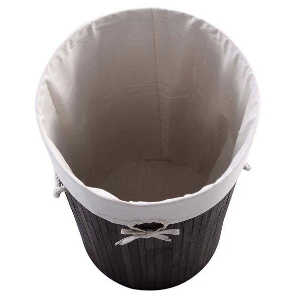 圆桶式折叠脏衣篮含盖子（竹质）-深棕色-4