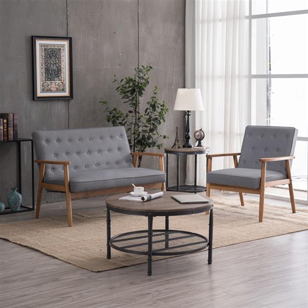 A款复古的现代木质 双人沙发椅 休闲椅 浅灰色布料 【126 x 75 x 83.5cm】-30