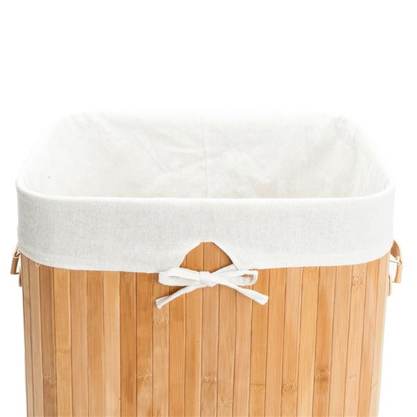 单格折叠脏衣篮含盖子（竹质）-原木色-11