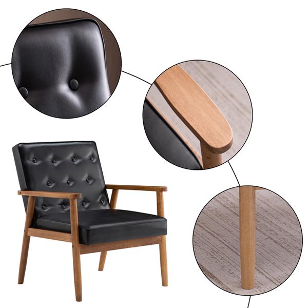 A款复古的现代木质 单人沙发椅，黑色PU （75x69x84CM）-17