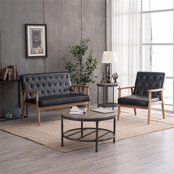 A款复古的现代木质 单人沙发椅，黑色PU （75x69x84CM）-34