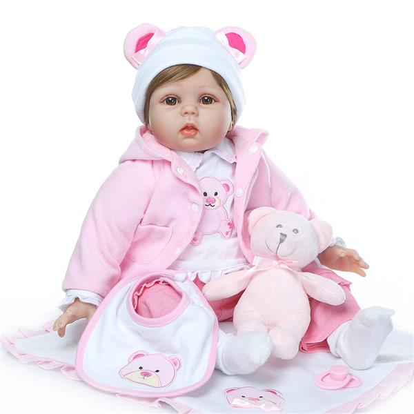 【KRT】布身仿真娃娃：22英寸 可爱粉色小熊服装-2