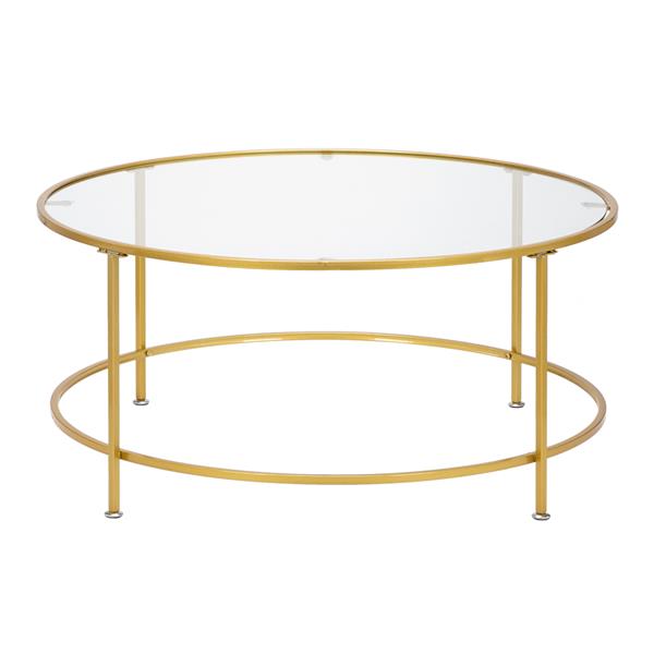 HODELY 36"金色单层5mm厚钢化玻璃台面圆形铁艺咖啡桌（HT-JJ018）-2