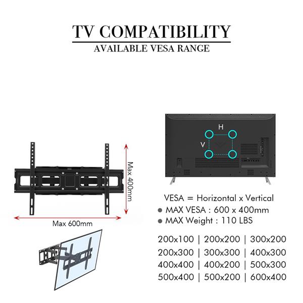 32-70寸双摆大底座电视架 TMDS-101承重50KG/VESE600*400 /上下-10~+10°-15
