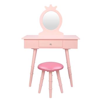 儿童单镜单抽圆脚梳妆台-粉红色