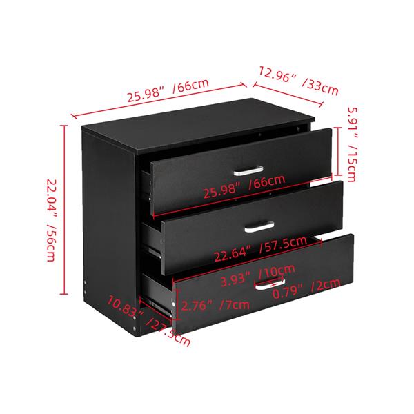 【FCH】3抽抽屉柜 床头柜储物柜 黑色（同款43556589, 61558050）-7