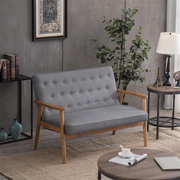 A款复古的现代木质 双人沙发椅 休闲椅 浅灰色布料 【126 x 75 x 83.5cm】-29