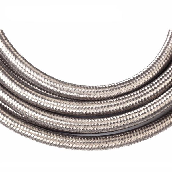 6AN 15ft Universal Stainless Steel Nylon Braided Fuel Hose Silver-15