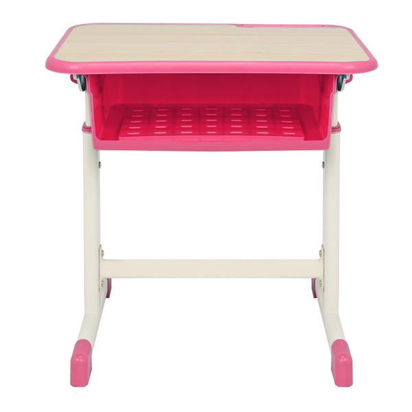 学生桌椅套装B款 白烤漆 木纹面 粉色塑料【60x40x(63-75)cm】-5