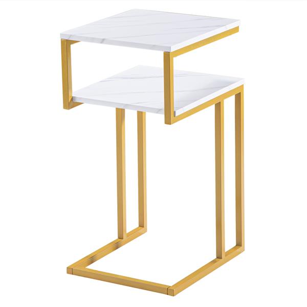 C型边桌  双层 金色 大理石贴纸【42x35.5x71cm】-14