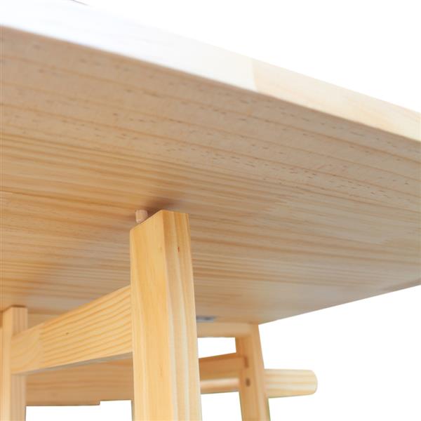 可折叠方形带凳全实木餐车-原木色-7